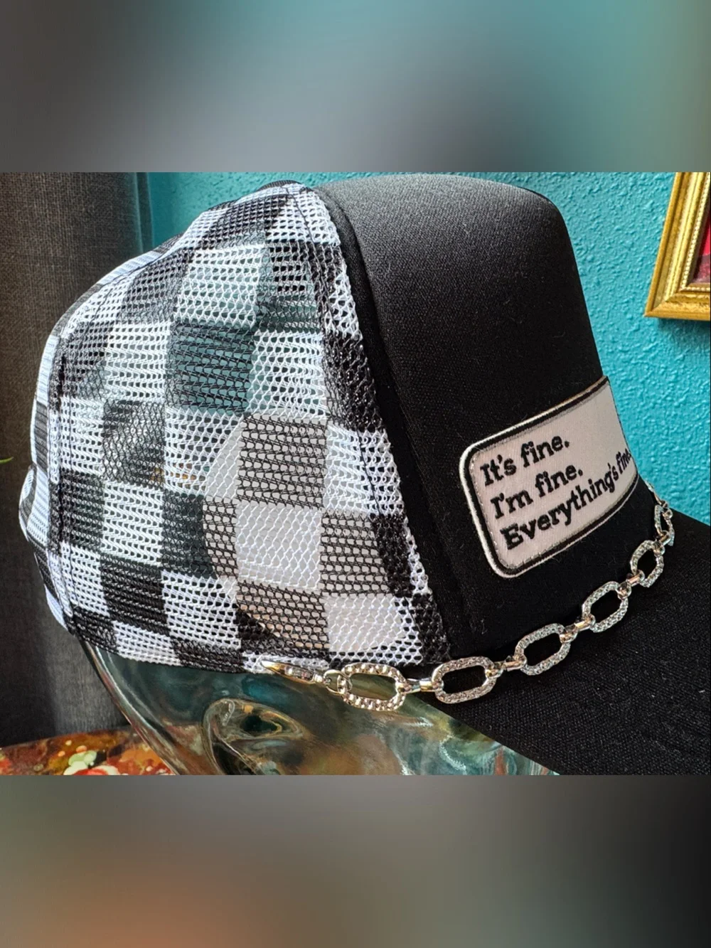 Black Trucker Hat with 'It's fine. I'm fine. Everything's fine.'